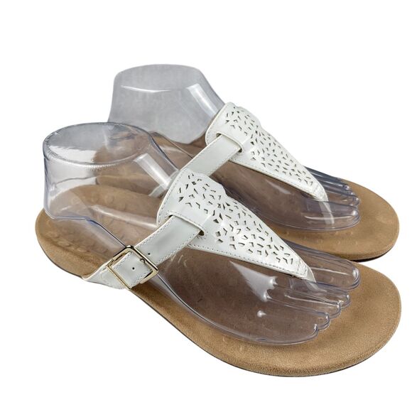 Vionic Tropez Women's Flip Flop Sandals Size 8 White Faux Patent Slip-On Flats - Picture 1 of 12